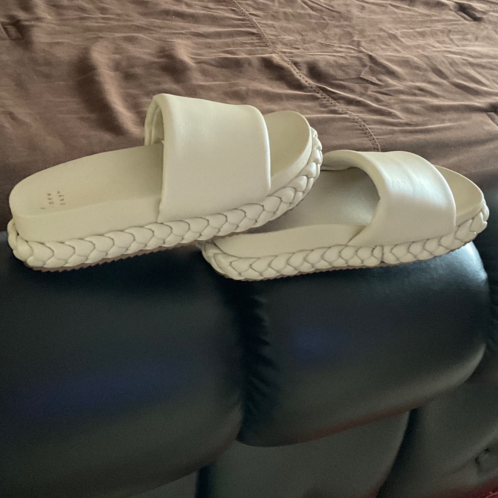 Women's White Braided Slide Sandals